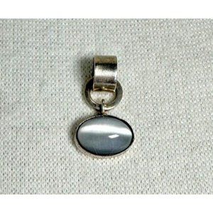 White Tiger's Eye Sterling Silver Pendant - Vintage - 1 5/8"